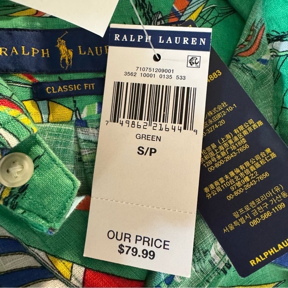 Ralph Lauren Green Linen Sailboat Shirt NWT Small - Picture 6 of 11